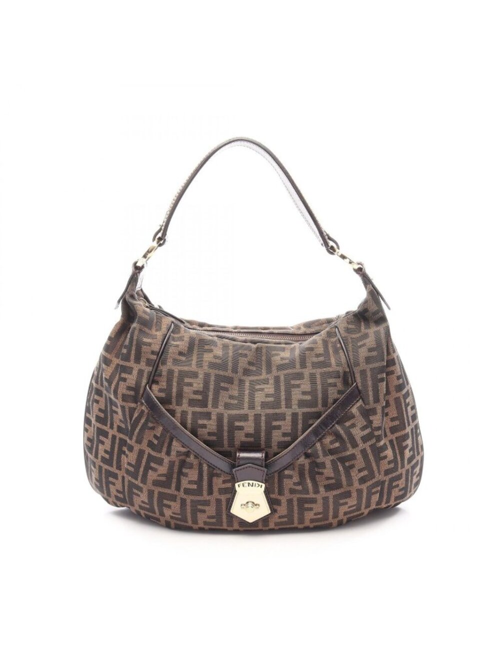 Fendi Shoulder Bag Zucca Brown Black Canvas Leather